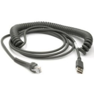 Cable - Shielded USB: Series A, 12ft. (3.7m), Coiled, BC1.2 (High Current), -30Â°C (Zebra CBA-UF8-C12ZAR)