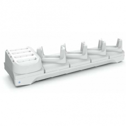 TC21/TC26 Healthcare White Five Slot Charge Only Cradle 4 devices plus 4 slot battery charger; Supports device with/without trigger gun, Power Supply and DC Cable sold separately (PWR-BGA12V108W0WW, CBL-DC-381A1-01 (Zebra CRD-TC2W-BS54B-01)