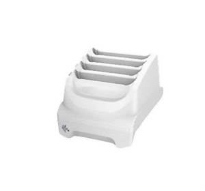 TC5X Healthcare 4-Slot Battery Charger Kit. Charges up to four spare batteries. White housing. Includes Power Supply (PWR-BGA12V50W0WW) and DC Cable (CBL-DC-388A1-01). Country specific AC Line Cord sold separately. (Zebra SAC-TC51-HC4SC-01)