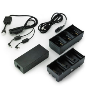 Two 3 slot battery chargers (charges 6 batteries) with power supply and Y cable; ZQ600, QLn or ZQ500. Argentina power cord included (Zebra SAC-MPP-6BCHAR1-01)