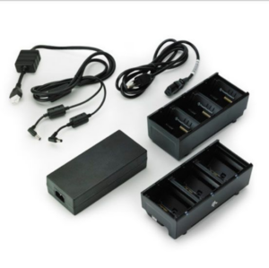 Two 3 slot battery chargers (charges 6 batteries) with power supply and Y cable; ZQ600, QLn or ZQ500. US power cord included (Zebra SAC-MPP-6BCHUS1-01)